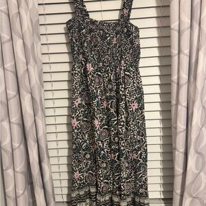 Marine Layer Black and Pink Floral Midi Dress